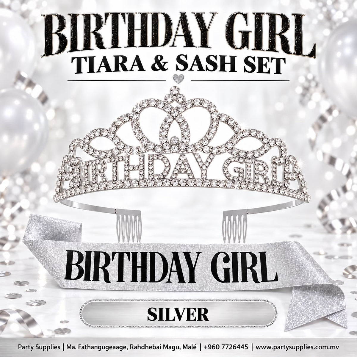 Silver Birthday Girl Tiara and Sash Set