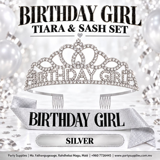 Silver Birthday Girl Tiara and Sash Set