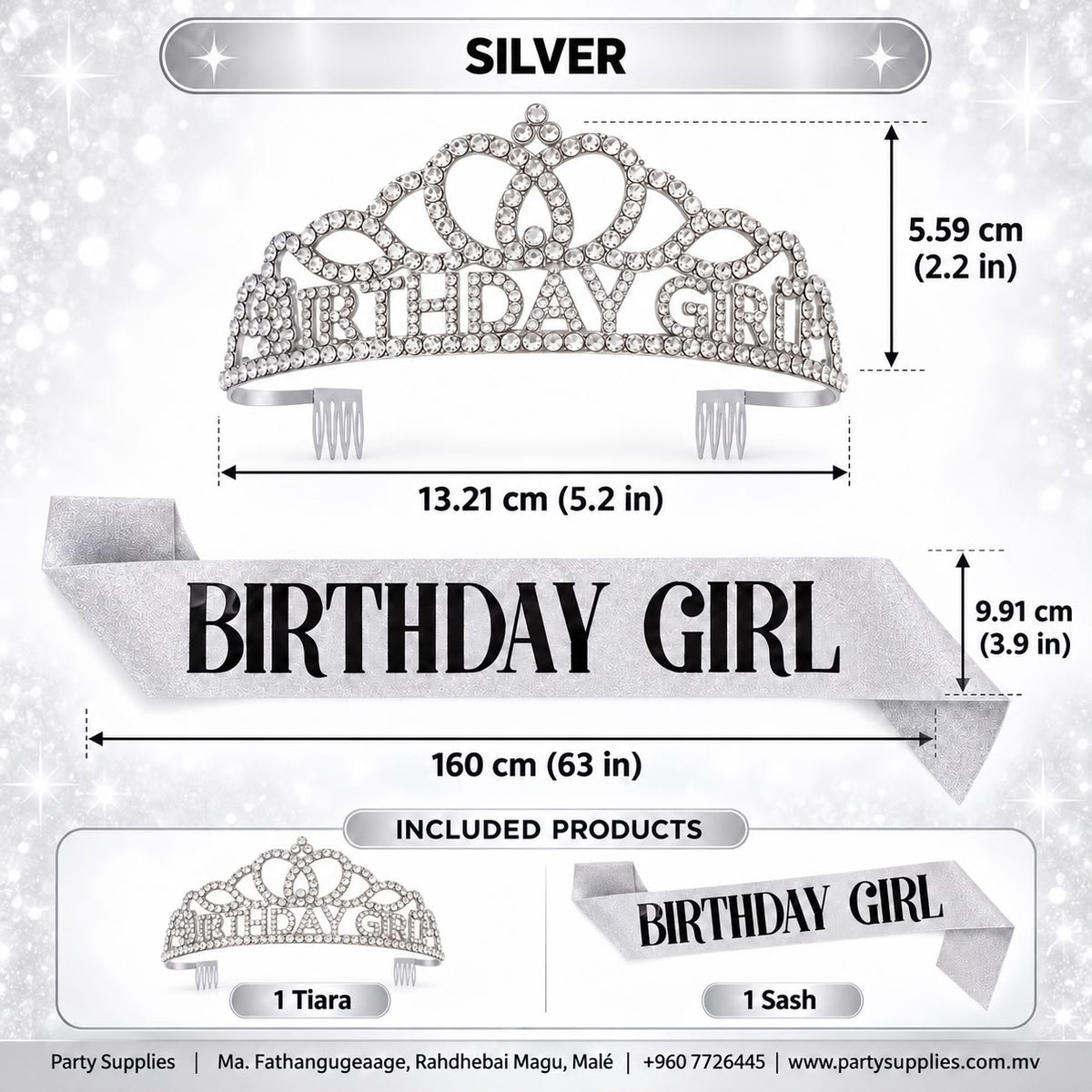 Silver Birthday Girl Tiara and Sash Set