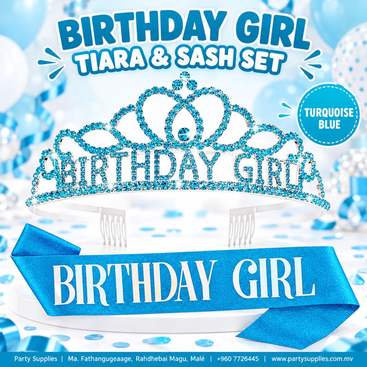 Turquoise Blue Birthday Girl Tiara and Sash Set
