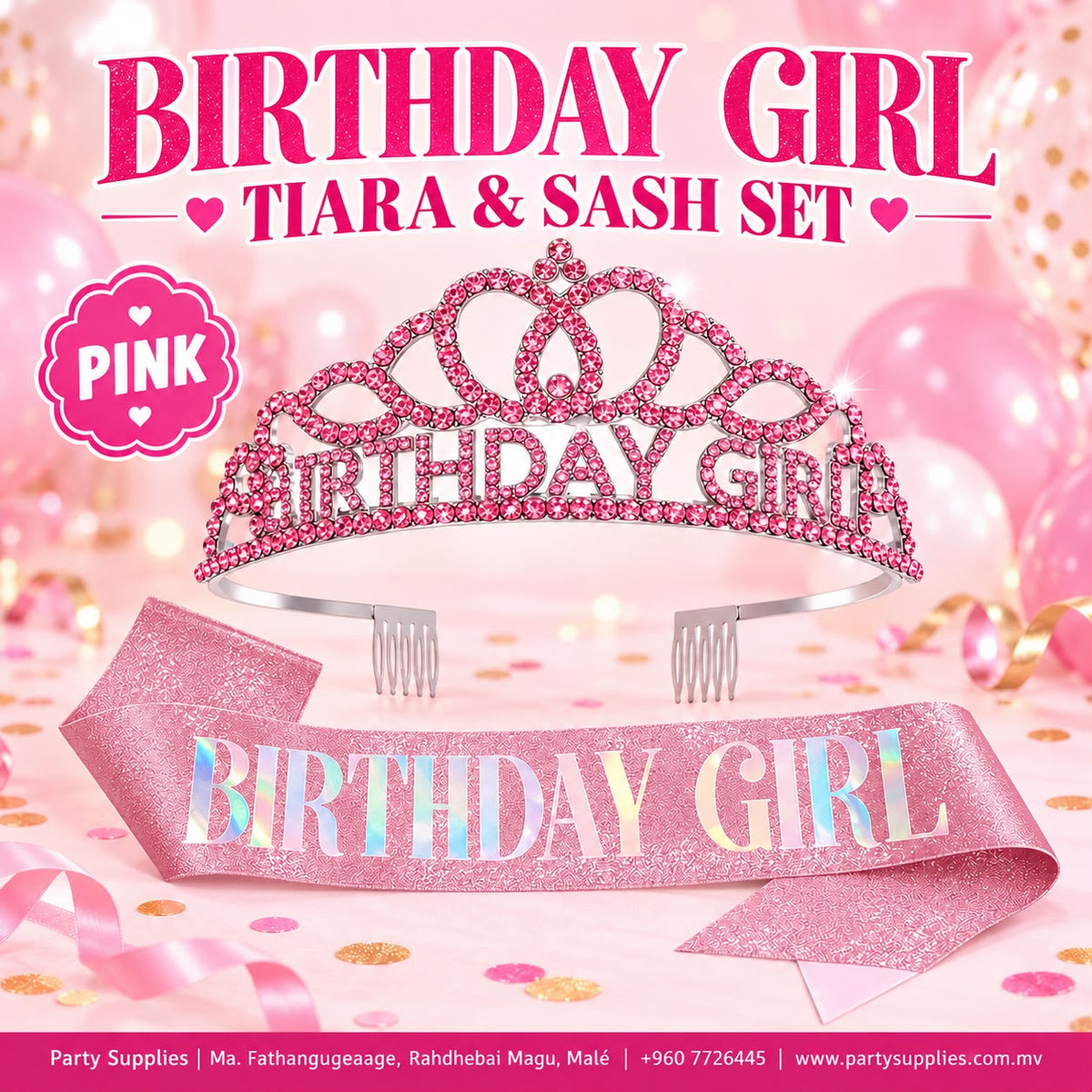 Pink Birthday Girl Tiara and Sash Set