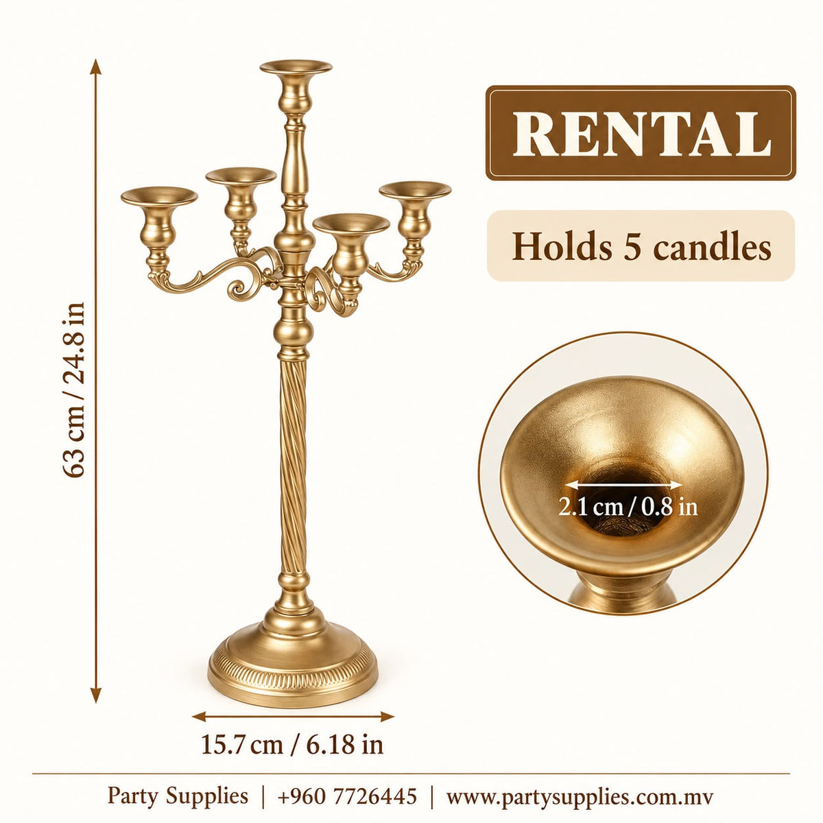 Gold Five-Arm Candelabra Candle Holder for Rent