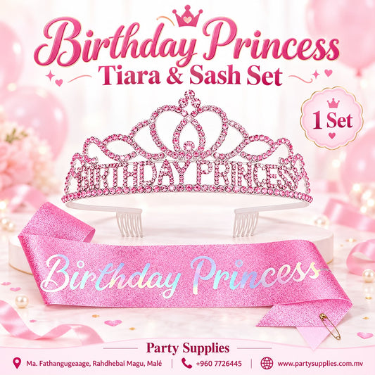 Pink Birthday Princess Tiara and Sash Set