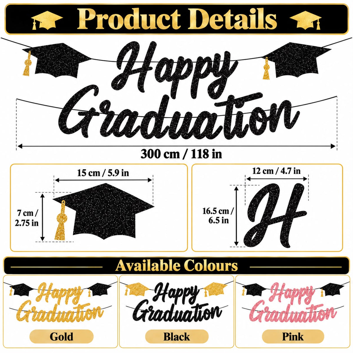 Happy Graduation Glitter Banner