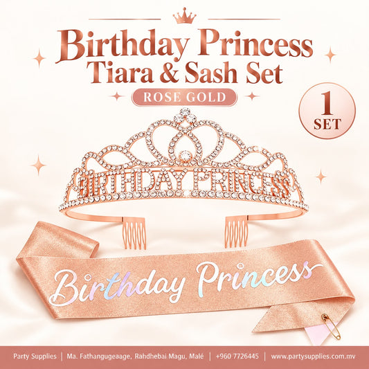 Rose Gold Birthday Princess Tiara and Sash Set