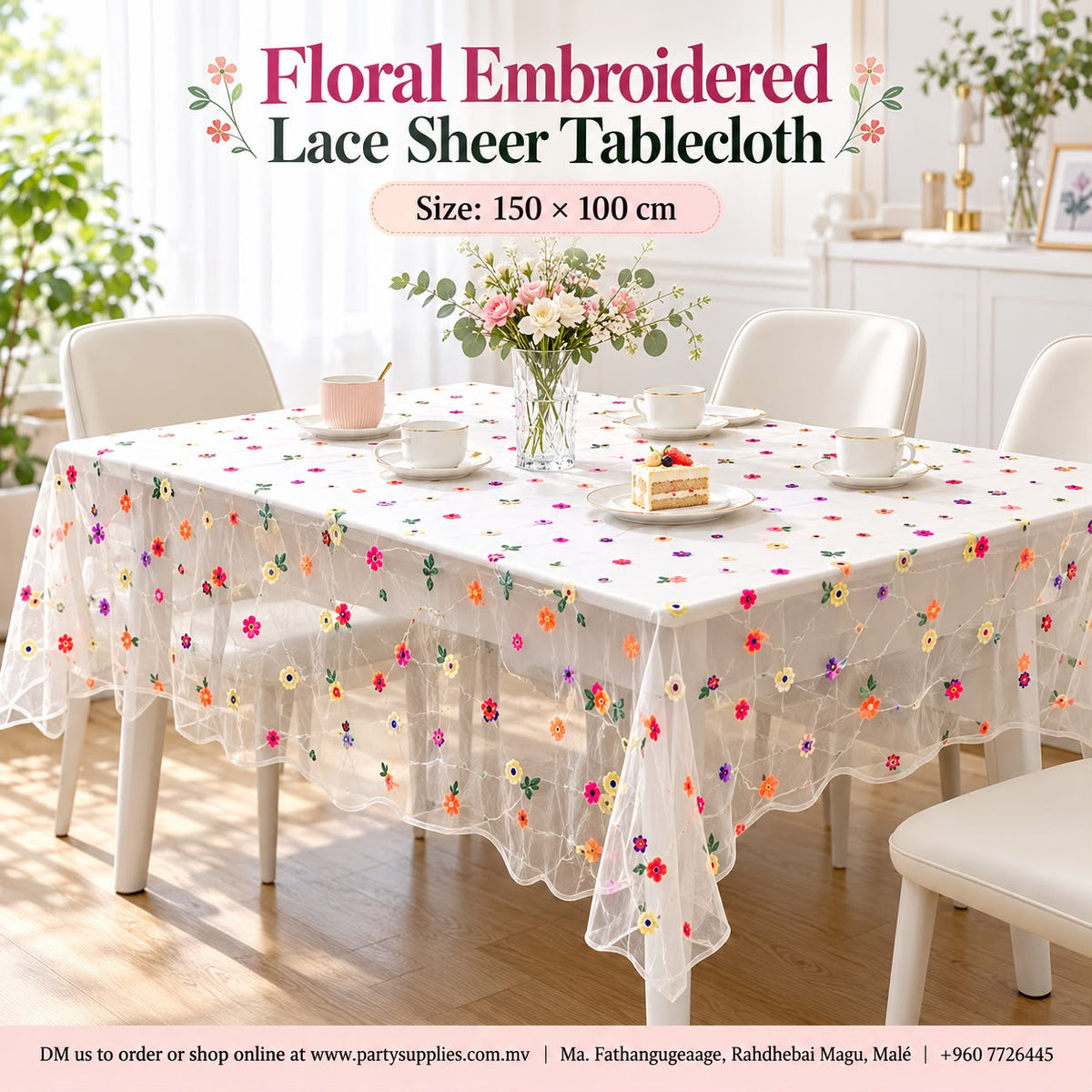 🌸 Floral Embroidered Lace Sheer Tablecloth 🌸