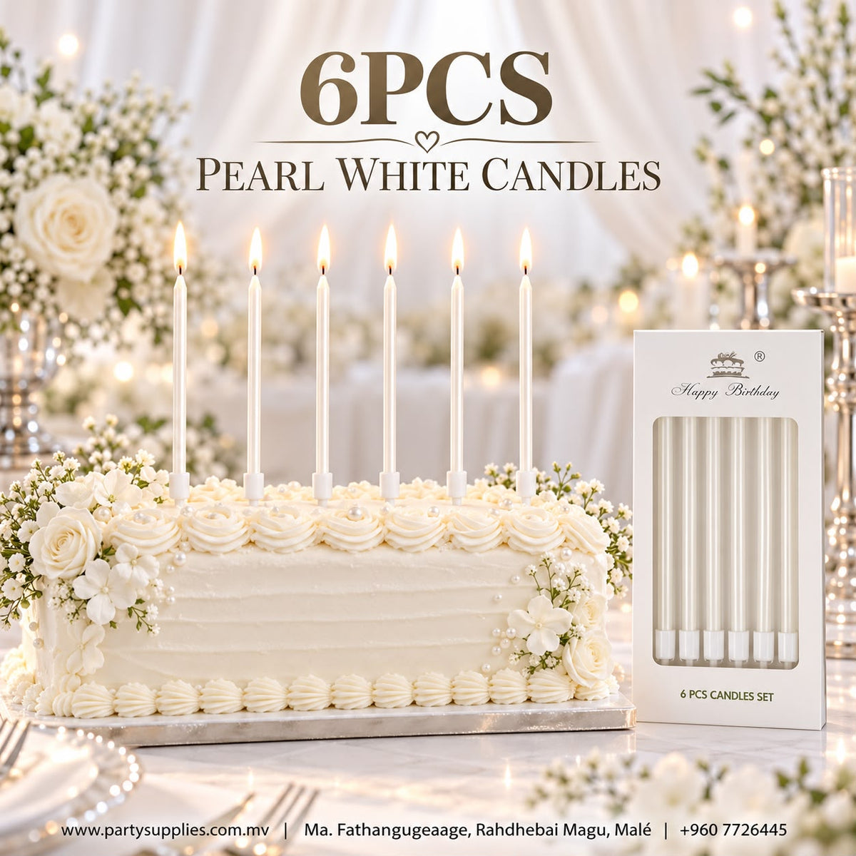 6pcs Pearl White Cake Candles