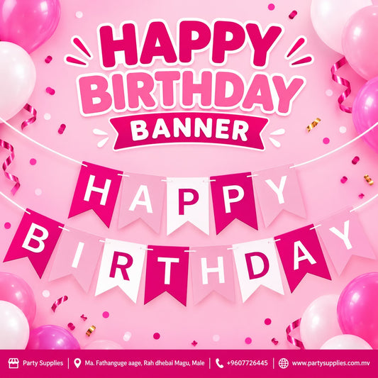 Hot pink Triple-toned Happy Birthday Paper Banner with White lettering