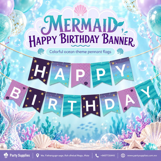 Purple & Turquoise Mermaid Happy Birthday Paper Flag Banner