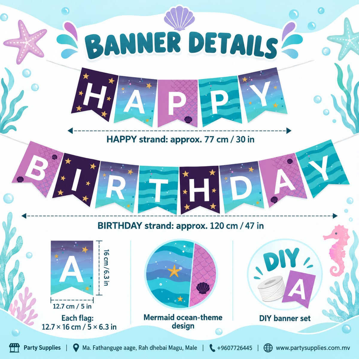 Purple & Turquoise Mermaid Happy Birthday Paper Flag Banner – Party ...