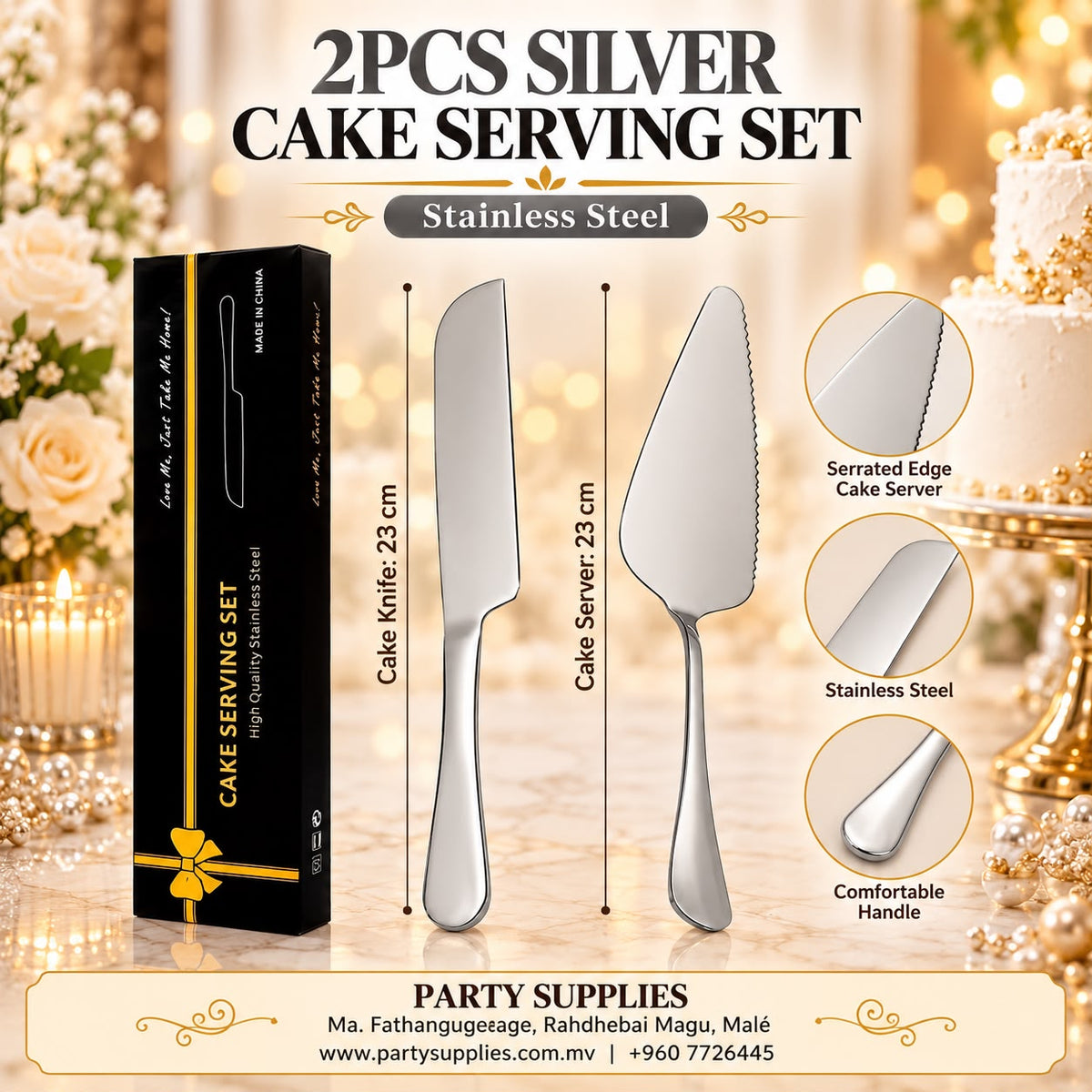 2PCS Silver Cake Serving Set