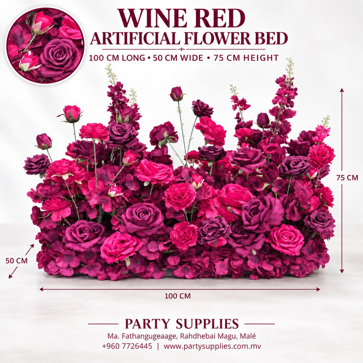 Wine Red Artificial Flower Bed for Rent