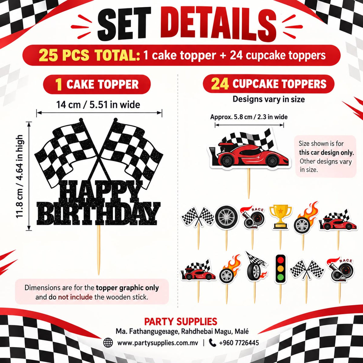 25-piece Racing Car Cake & Cupcake Topper Set