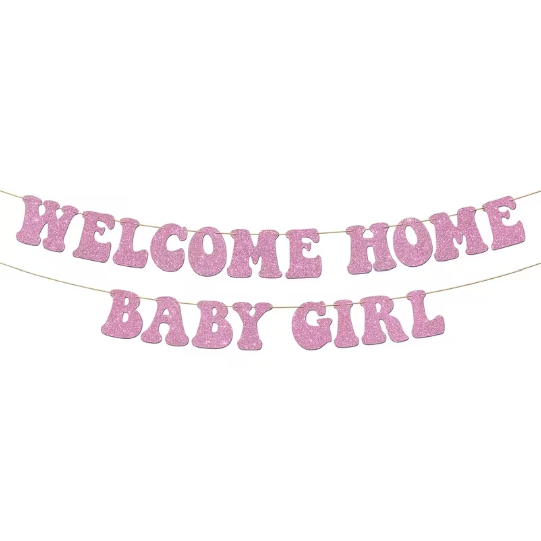 Pink Glitter Welcome Home Banner for Baby Girl