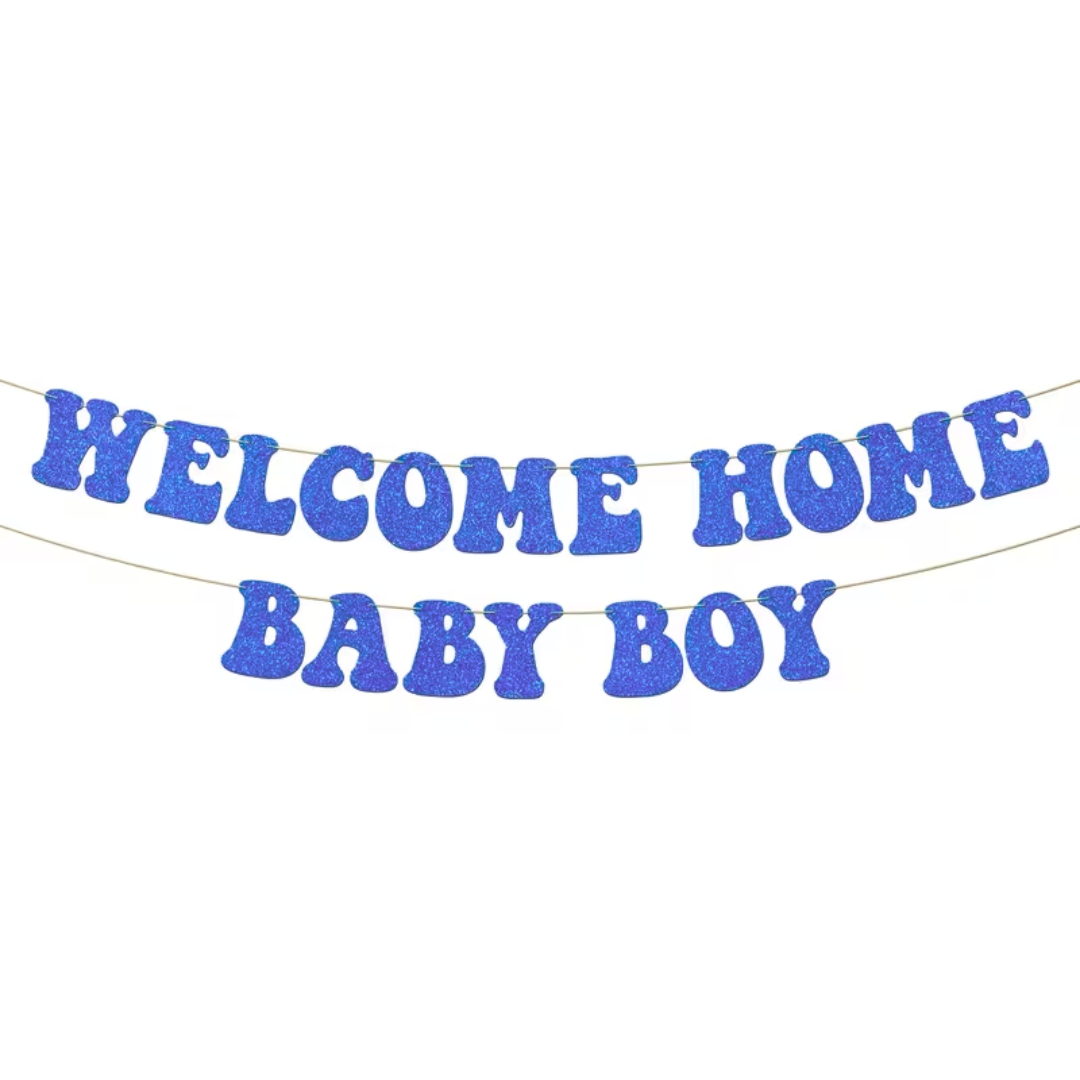 Blue Glitter Welcome Home Banner for Baby Boy