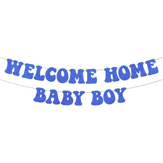 Blue Glitter Welcome Home Banner for Baby Boy