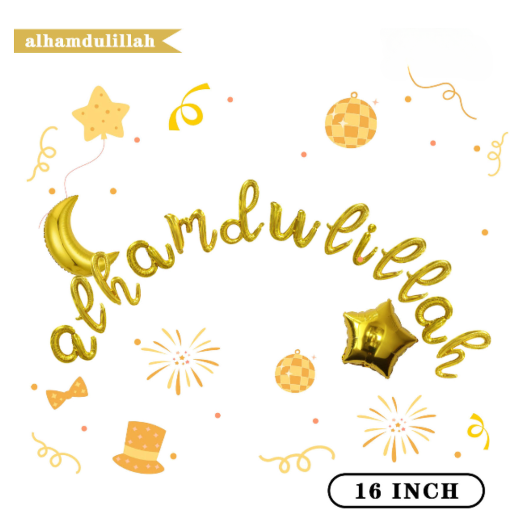 16inch Gold Alhamdulillah Foil Banner with Half-moon & Star