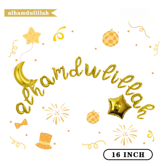 16inch Gold Alhamdulillah Foil Banner with Half-moon & Star