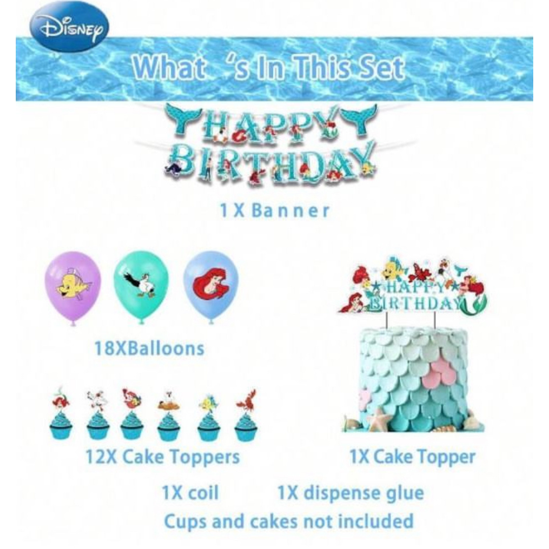 Disney 34PCS Mermaid Birthday Decorations