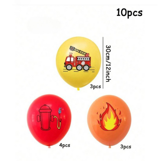 10pcs Fire Truck Latex Balloon