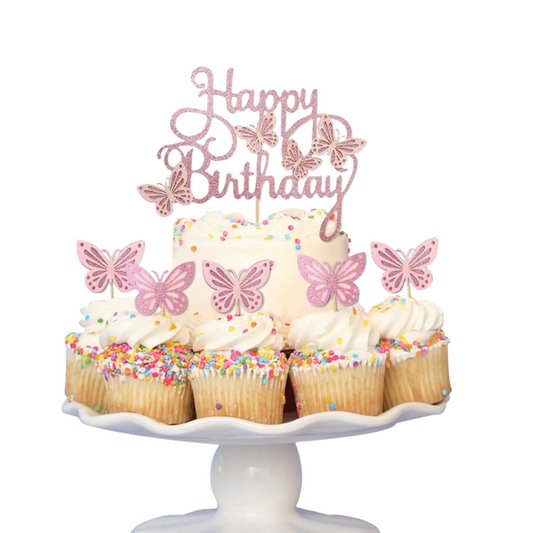7pcs Pink Butterfly Cake Decorations Cake Topper & Cupcake Toppers