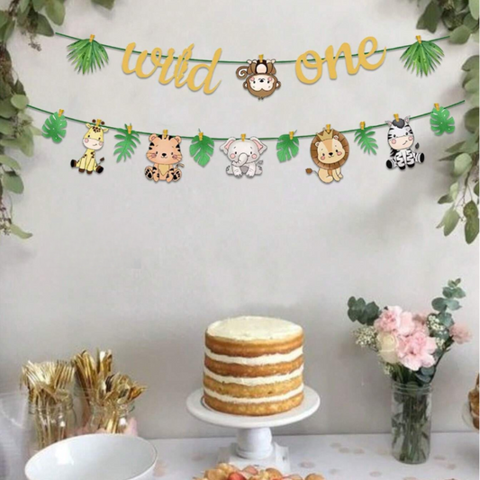 Jungle Animal Theme "Wild One" Paper Banner