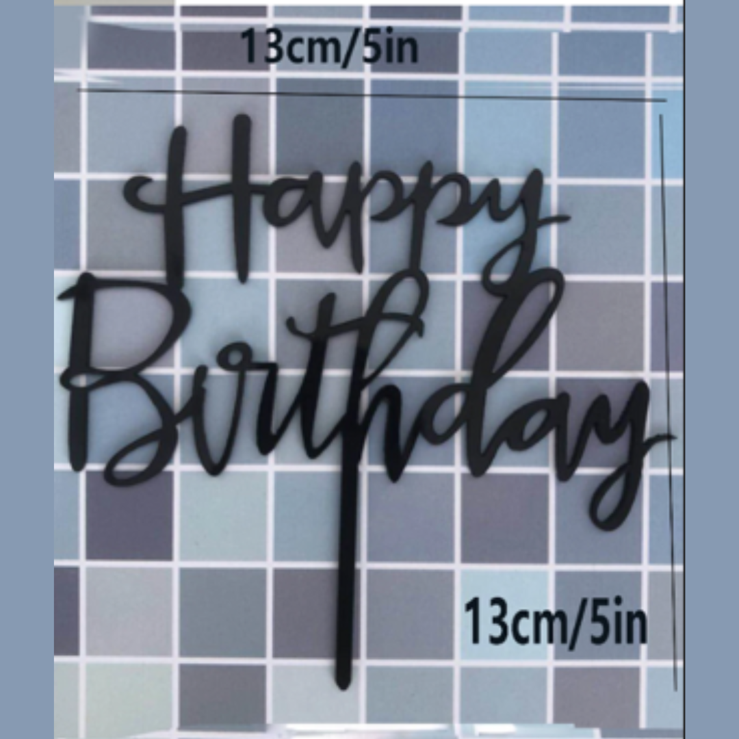 Black Happy Birthday Cake Topper