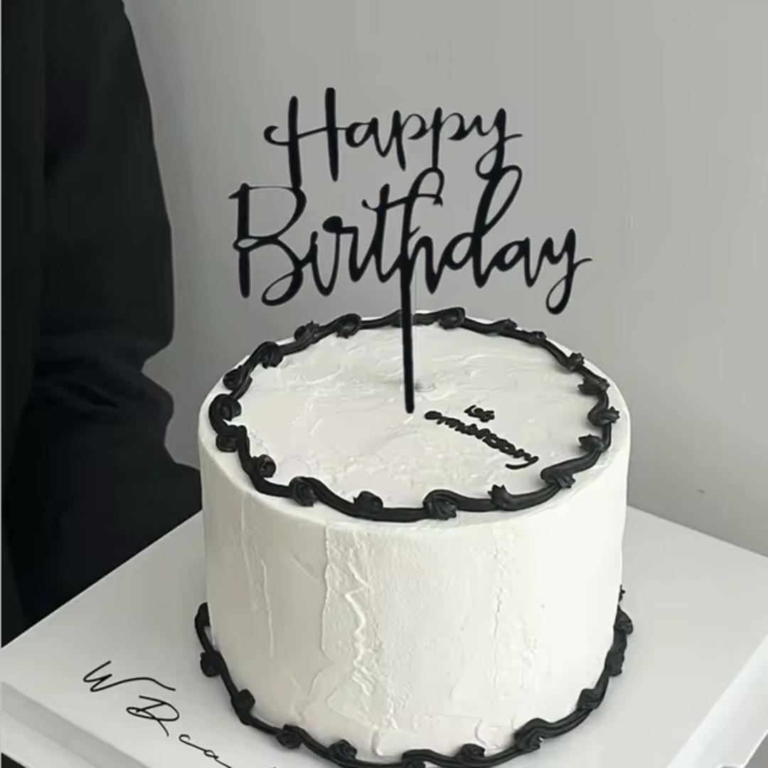 Black Happy Birthday Cake Topper