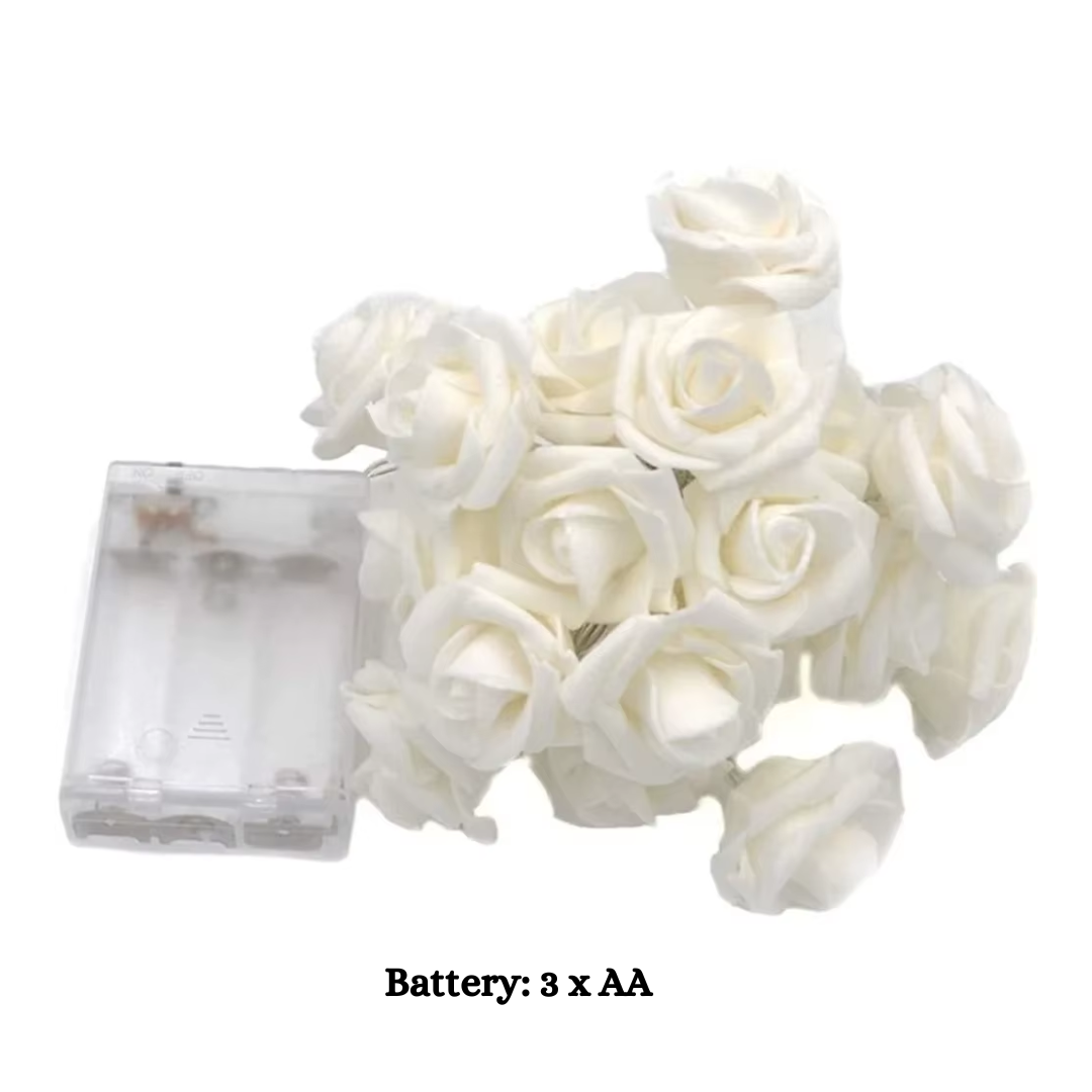 2M String Light with 20 White Rose Shaped Bulbs