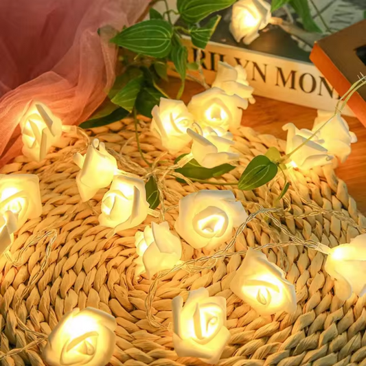2M String Light with 20 White Rose Shaped Bulbs