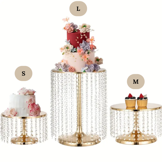 Gold Cake Stand with Crystal Pendants (Rental)