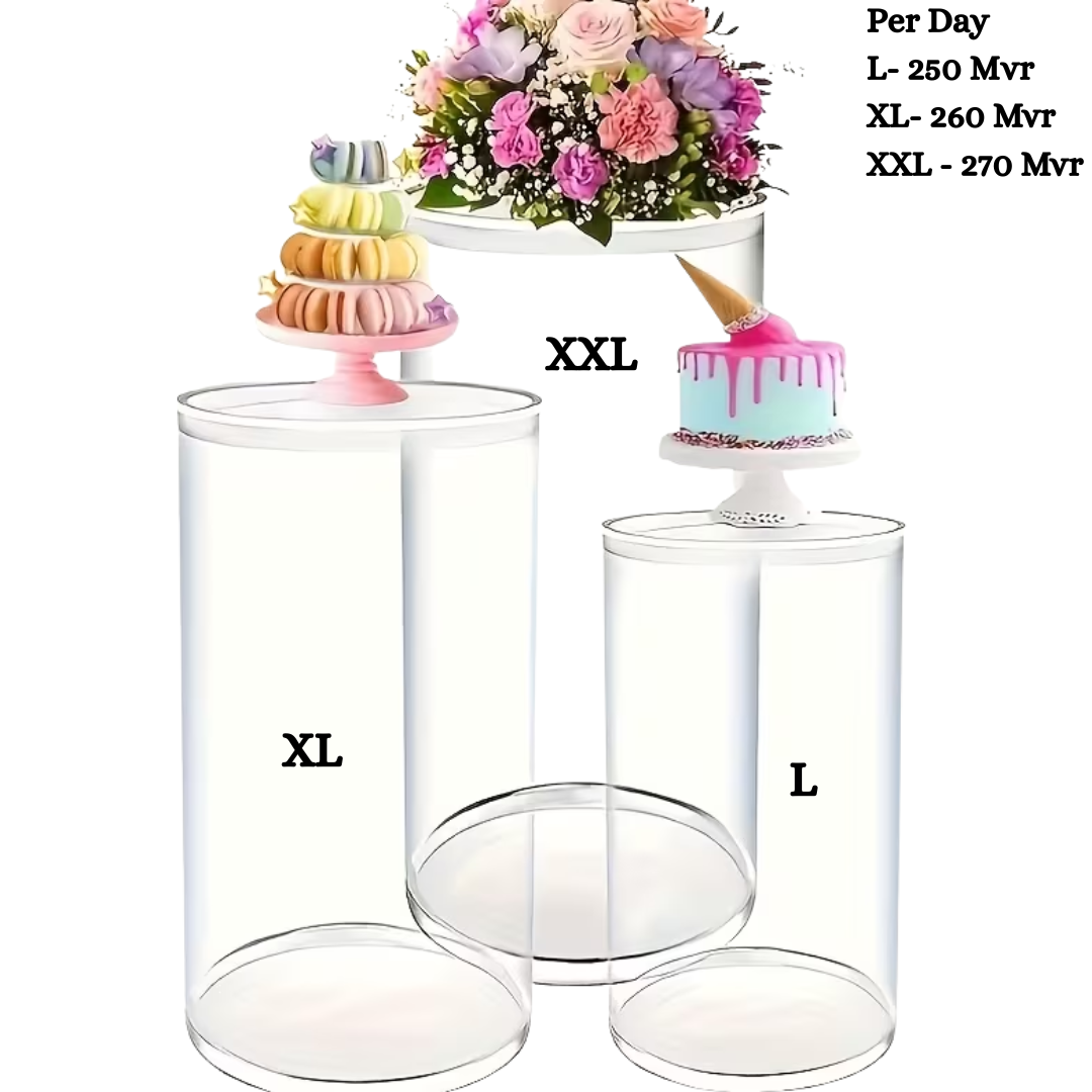 Transparent Round Cylinder Cake Stand for the Rent