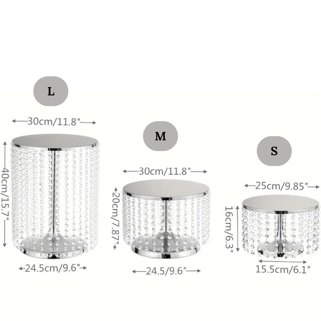 Silver Cake Stand with Crystal Pendants (Rental)