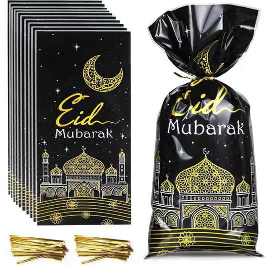 Black and Gold Eid Mubarak Candy Bag Mosque Design