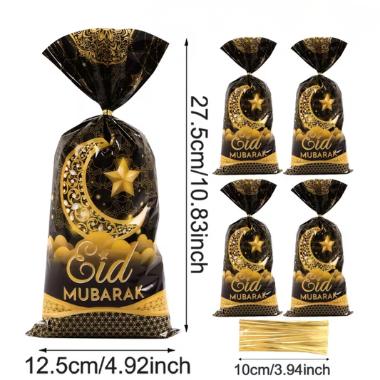 Black and Gold Eid Mubarak Candy Bag Moon and Star Design