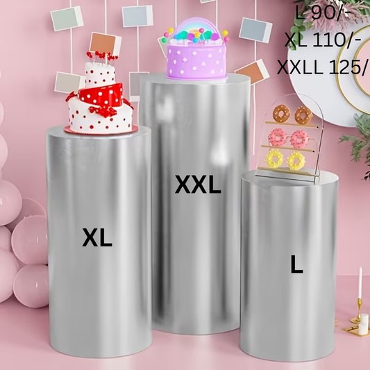 Silver Round Cylinder Cake Stand Cover for the Rent (Cylinder not included)