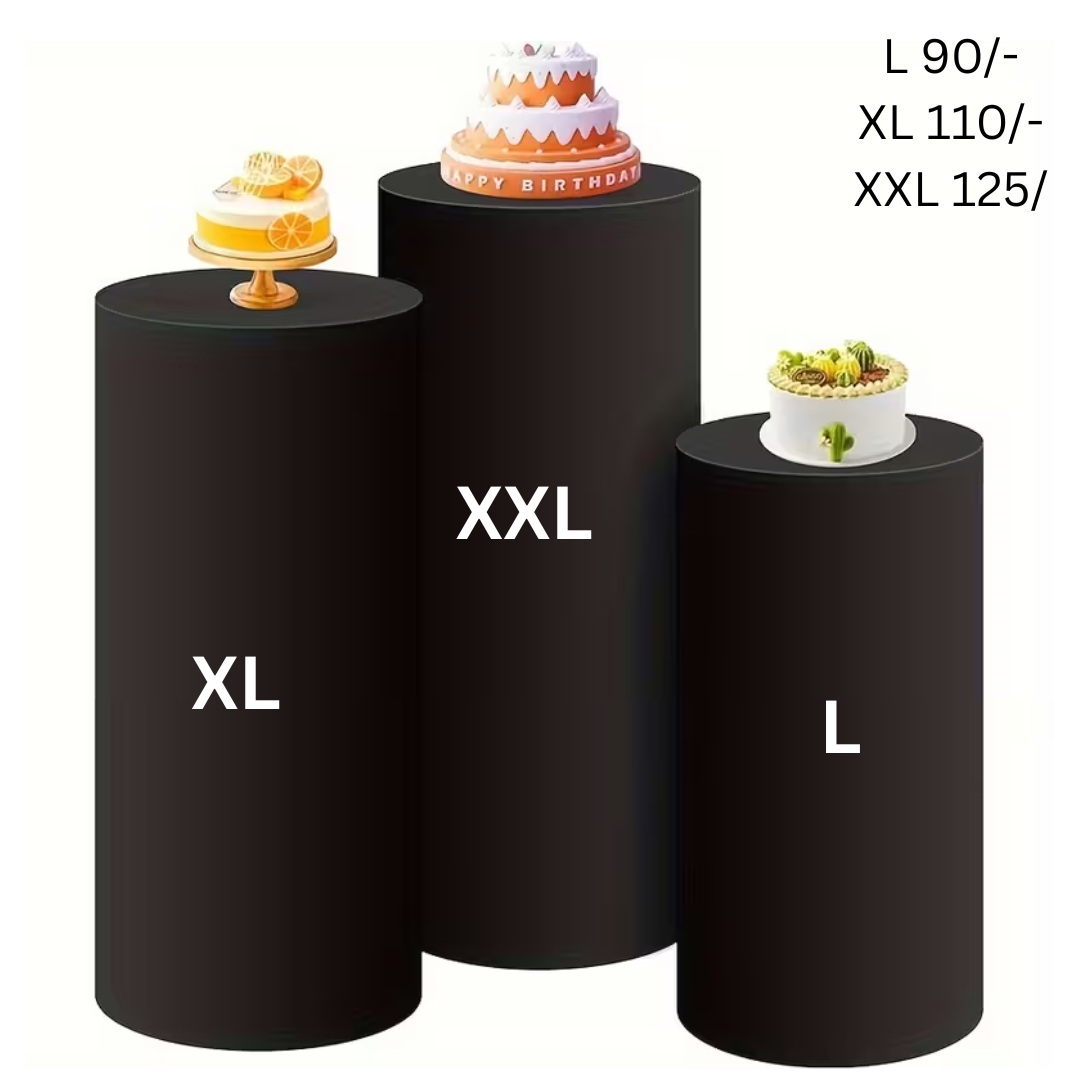 Black Round Cylinder Cake Stand Cover for the Rent (Cylinder not included)