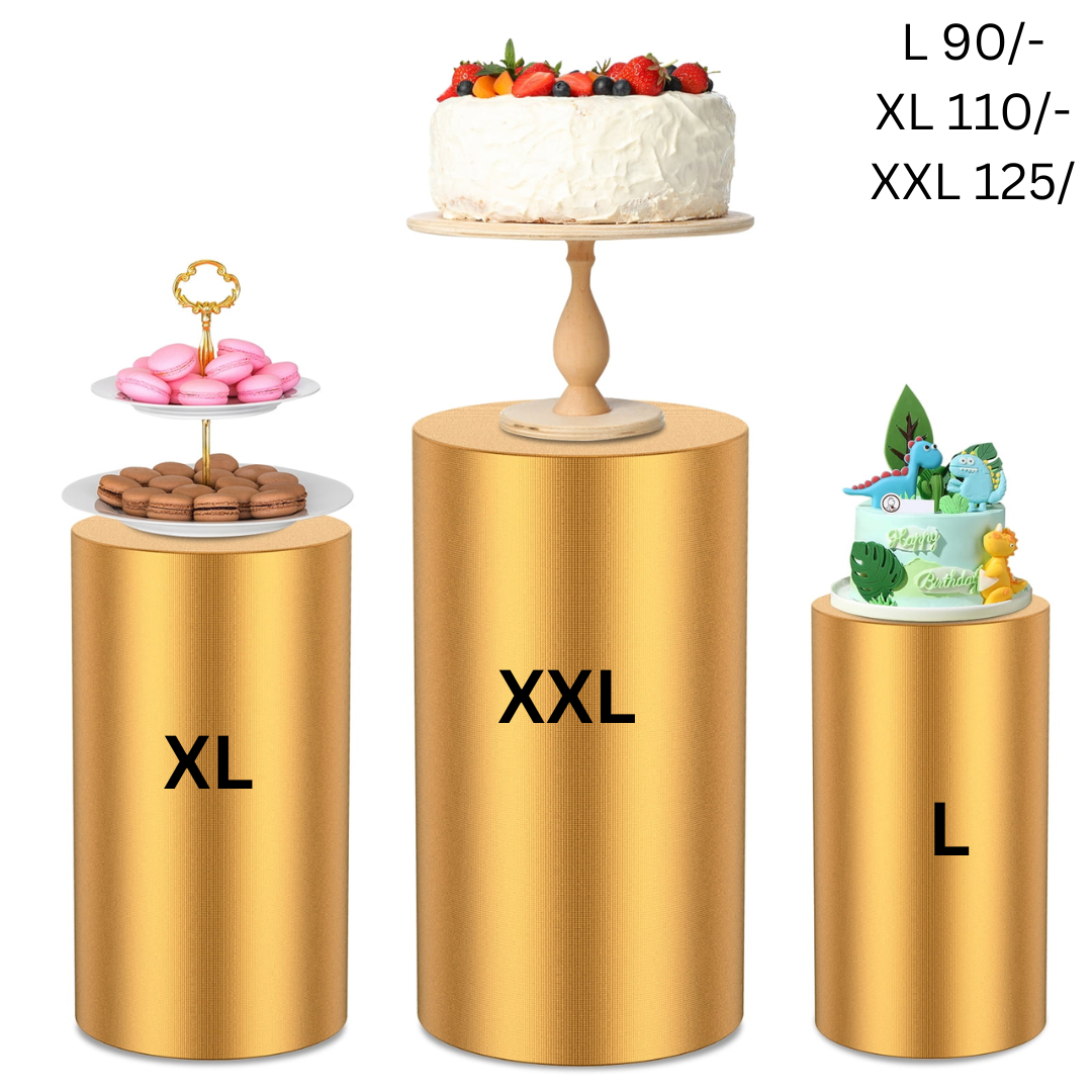 Gold Round Cylinder Cake Stand Cover for the Rent (Cylinder not included)