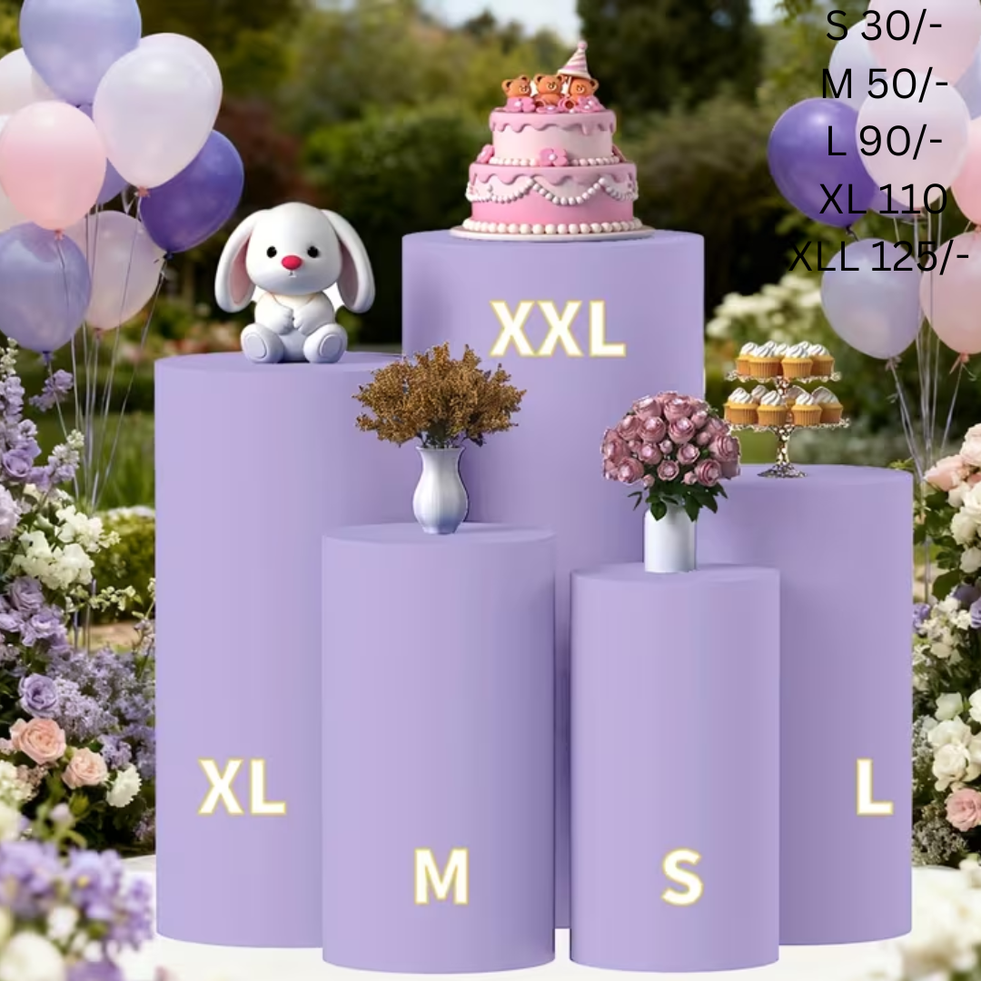 Light Purple Round Cylinder Cake Stand Cover for the Rent