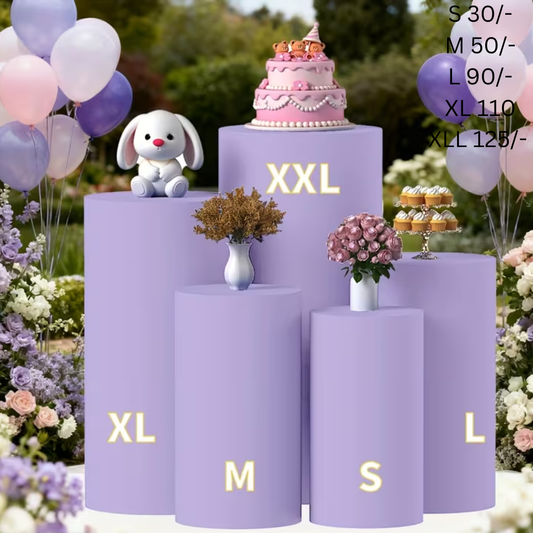 Light Purple Round Cylinder Cake Stand Cover for the Rent