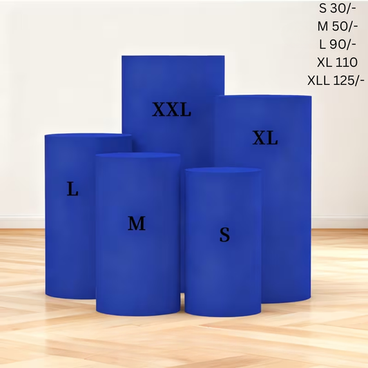 Royal Blue Round Cylinder Cake Stand Cover for the Rent