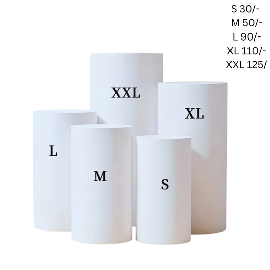 White Round Cylinder Cake Stand Cover for the Rent