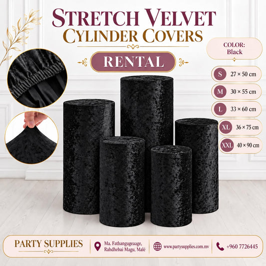 Black Stretch Velvet Cylinder Covers for RENT