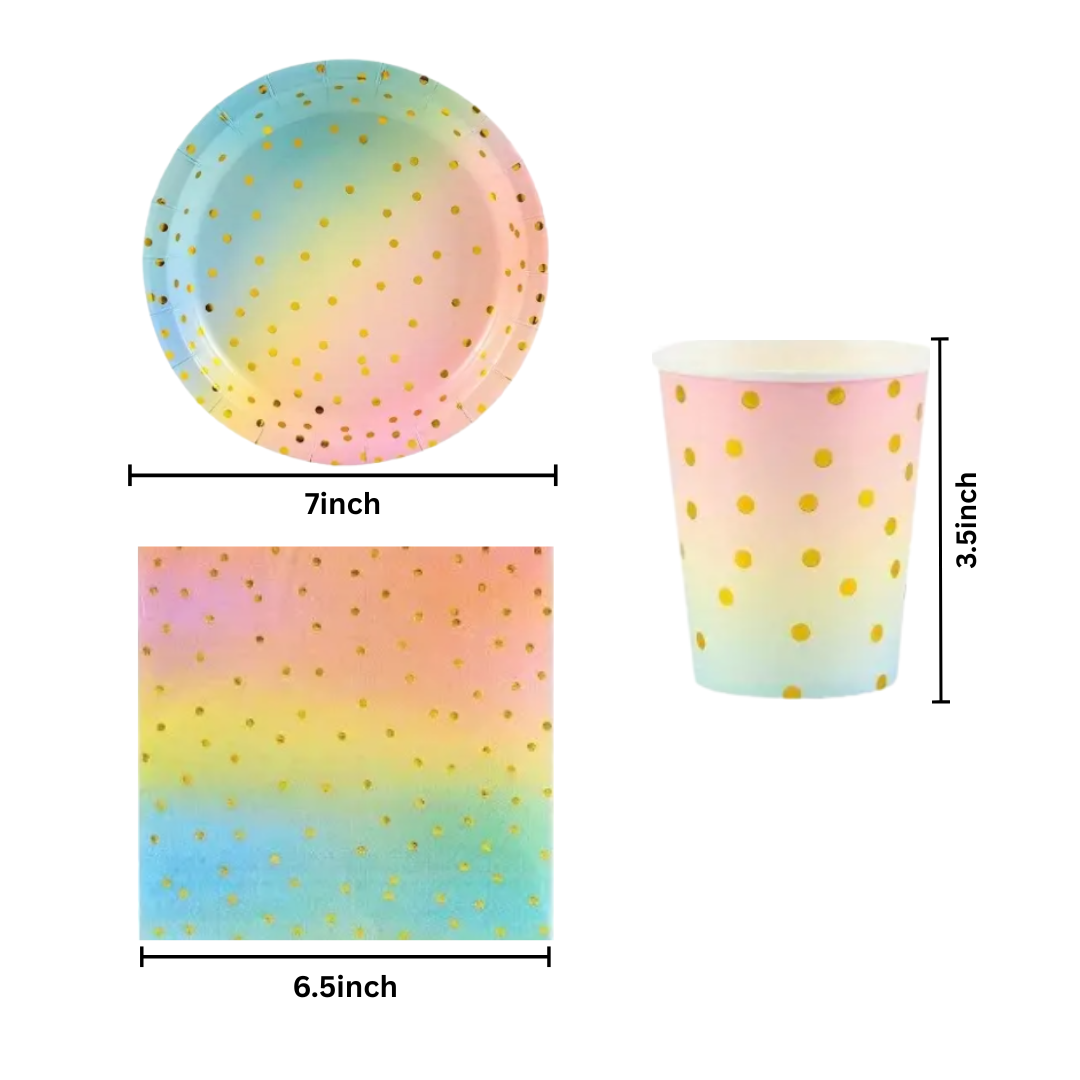 Pastel Rainbow Dinnerware, Plates, Cup, Napkins