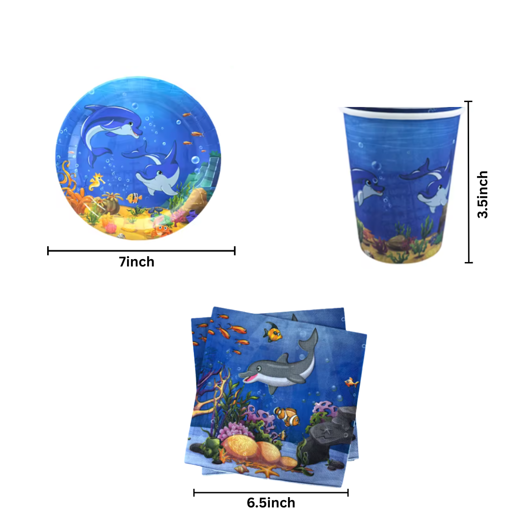 Ocean Sea theme dinnerware, Plates, cups, Napkins