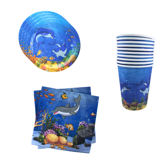 Ocean Sea theme dinnerware, Plates, cups, Napkins