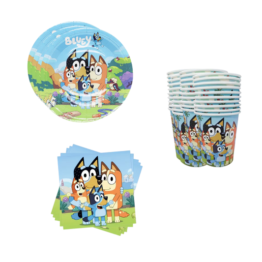 Bluey theme party dinnerware plates, Cups, Napkins