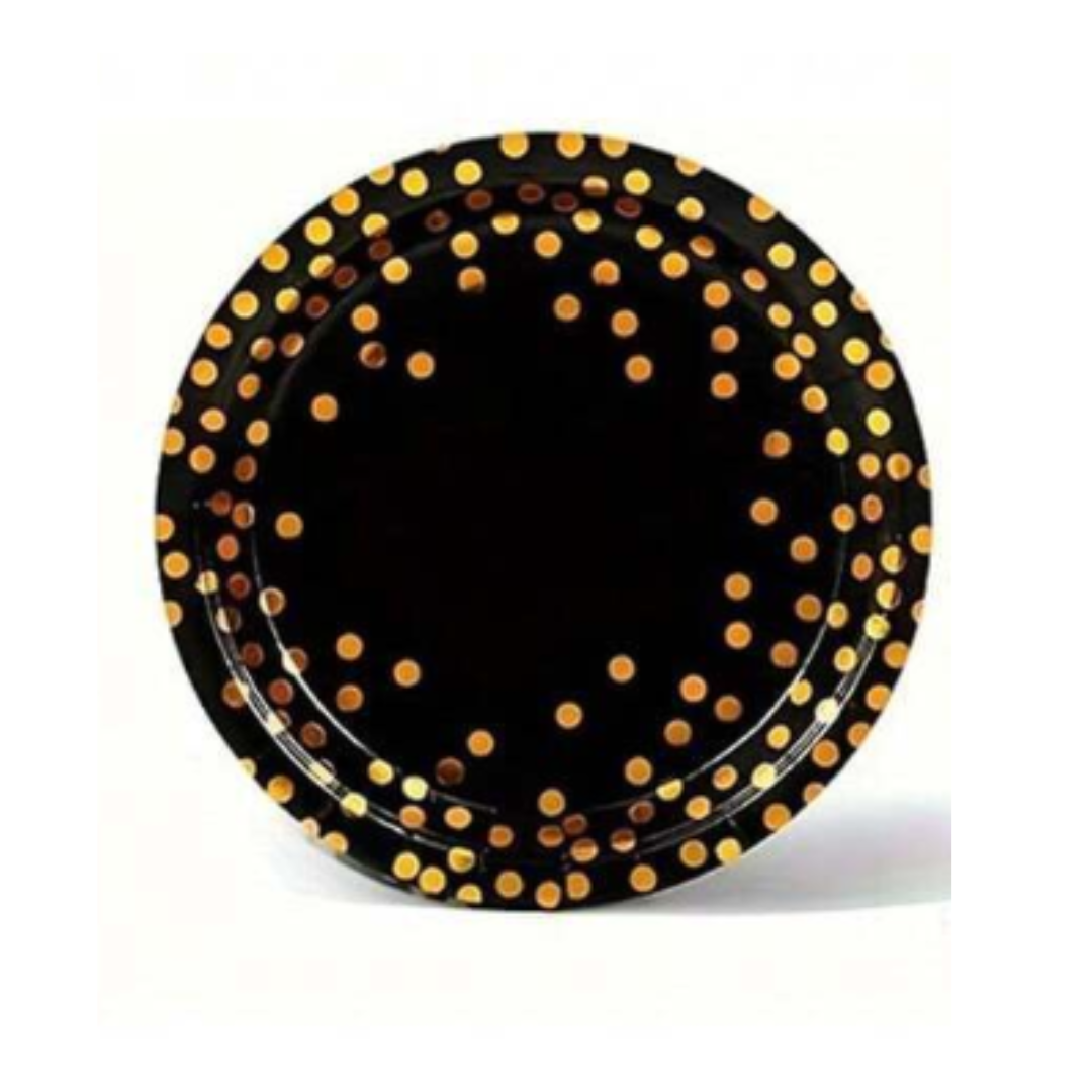 Black & Gold Metallic Dot Dinnerware