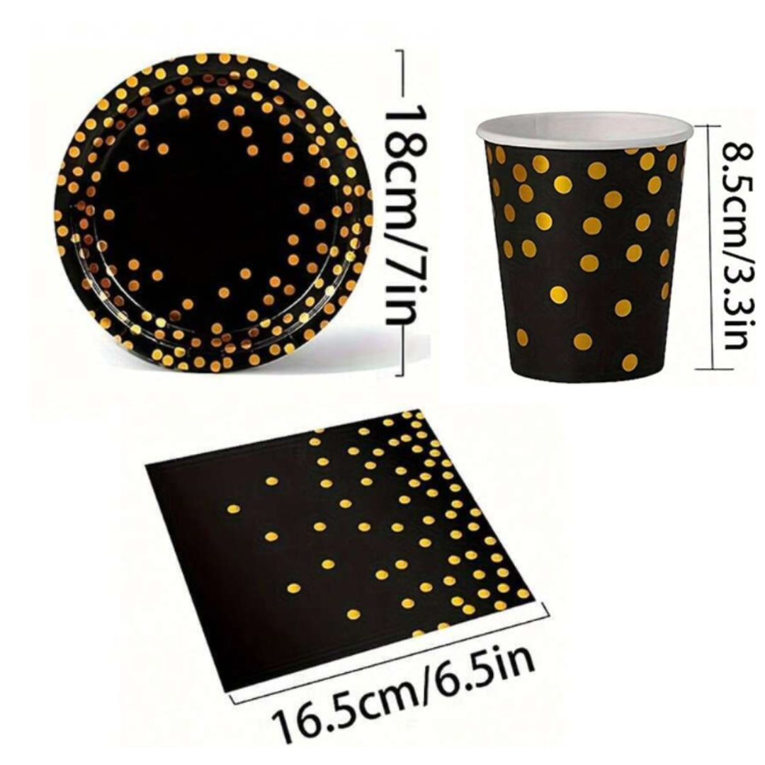 Black & Gold Metallic Dot Dinnerware