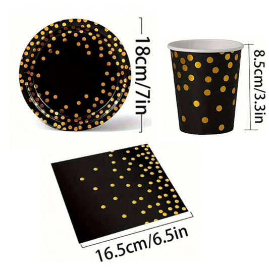 Black & Gold Metallic Dot Dinnerware